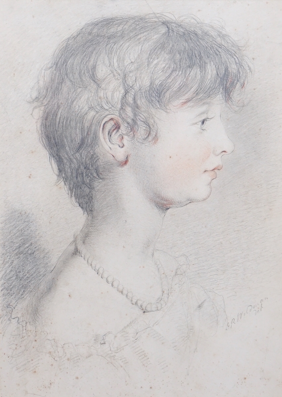 John Robert Wildman (fl.1823-1839) Family portraits of young girls, pencil and sanguine chalk on paper (6) each signed, each, 46 x 39cm